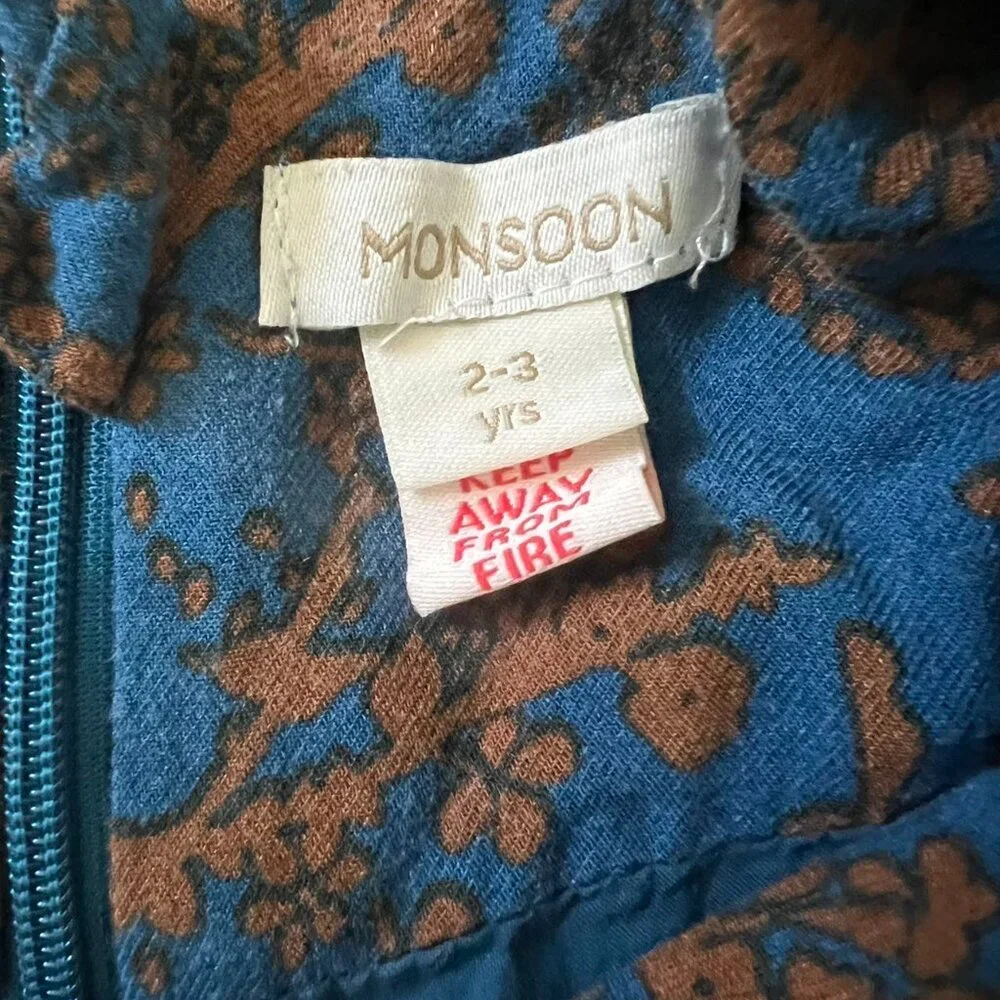 Monsoon Girls Long Sleeve Floral Pattern Dress Blue and Pink 2-3yrs - Picture 4 of 7